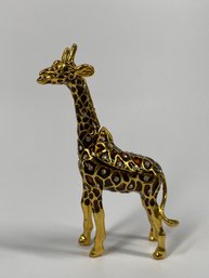 Vintage Giraffe Bejeweled Gold Tone Enameled Trinket Box