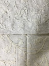 2 Pieces Of Cut Vintage Cream Crewelwork Fabric- See Photos For Measurements