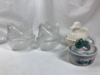 Set Of Glass Chicken 2 Piece Holders