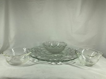 Clear Glass Plate And Bowls