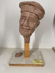 Clay Sculpture Of Bearded Man In Hat On Armature