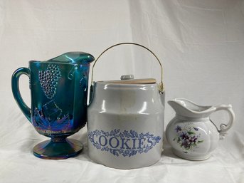 Carnival Glass, Cookie Jar And Teacup