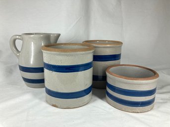 Set Of Striped Jars And Pitcher