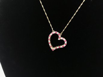 10K Gold Chain With Diamond & Ruby Heart Pendant