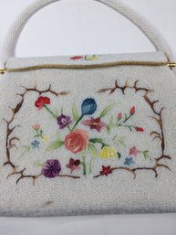 Hand Beaded Vintage Floral White Purse