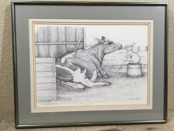 Framed & Matted Hand Signed & Numbered Artist Proof Print Of Sue Rupp Hare With A Cow Lick