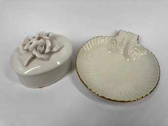 Lenox Brand White Porcelain Dish & Lidded Ceramic Jewelry Box