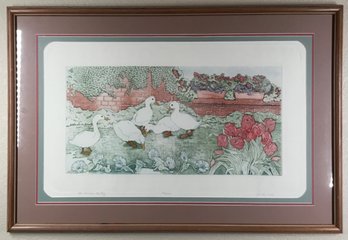 Framed & Matted Hand Signed & Numbered Artist Proof Print Of Geese In The Flower Garden Water Color