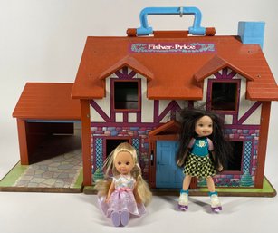 Vintage Fisher Price Play House & 2  Dolls