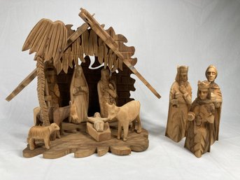 Vintage Hand Carved Wooden Nativity Set