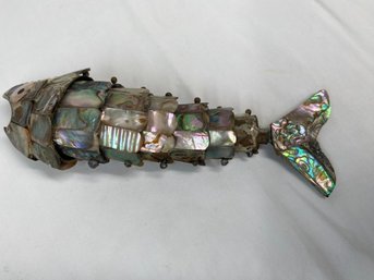 Vintage Articulated Fish Mother Of Pearl Abalone Shell Bottle Opener