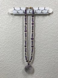 Purple Bead Link Necklace With Pendant