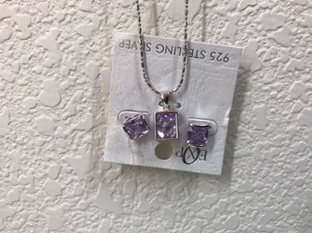 Sterling & Purple Gem Earrings & Necklace Set