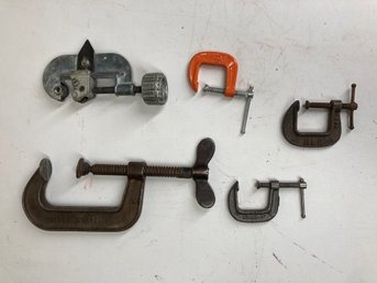 Collection Of Small C Clamps & Copper Pipe Cutter