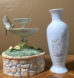 Bird Bath And Precious Moments Vase