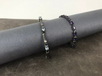 Pair Of Linked Bracelets With Set Jewels