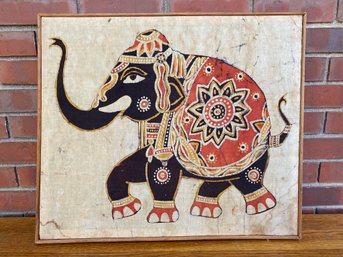 Antique Batik Of Beautifully Decorated Elephant In Wood Frame