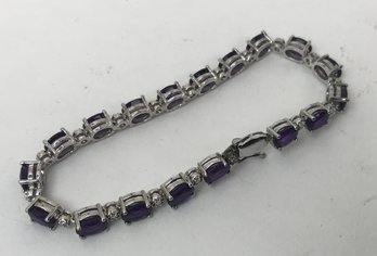 Oval Cut Deep Amethyst & Diamonds Set In Sterling