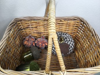 Assorted Glass Thanksgiving/fall Decor With Handled Wicker Basket