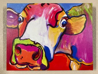 Colorful Cow Print On Stretched Canvas Frame