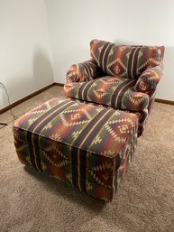 Upholstered Chair & Ottoman With Southwestern Design