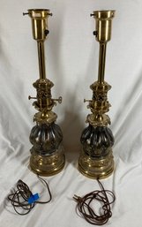 Beautiful Pair Of Ornate Vintage 1940's Era Brass Lamps