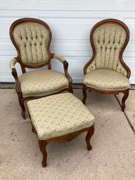 Vintage Chair Set With Foot Rest