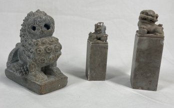 Antique Carved Stone Foo Dogs (see Photos For Condition)