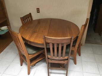 Antique Solid Wood Pedestal Table With Chars Included