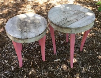 Two Round Wooden Outdoor Tables