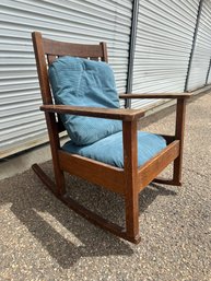 Antique Mission Style Hardwood Rocking Chair With Cushions