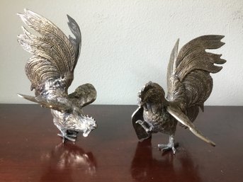 Pair Of Ornate Metal Chickens
