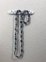 Beautiful Matching Purple And Turquoise Colored Necklace And Bracelet