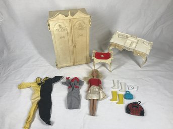 Vintage Barbie Doll Furniture & Skipper Doll With Accessories