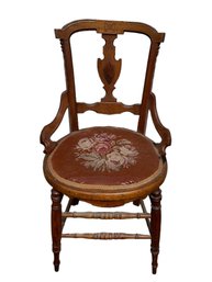 Antique Victorian Styled Wooden Chair With Round Padded Seat