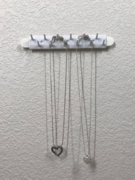 Thin Silver Colored Chain Link Necklaces With Heart Pendants