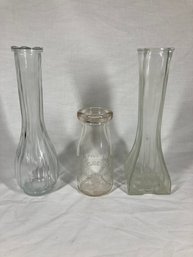 Clear Glass Vases & Milk Bottle