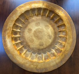 Big Vintage Asian Ornate Brass Circular Tray Plate Dish