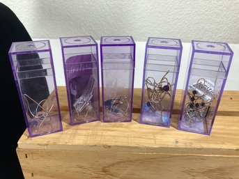 Lot Of Earring Sets With Purple Storage Boxes