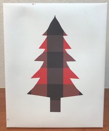 8 Inch Wide Red Flannel Stylized Christmas Tree Print On Stretched Canvas