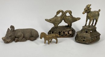 Collection Of 3 Bronze Casting And Resin Rhino