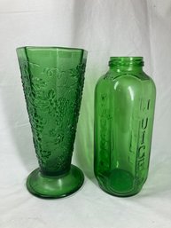 Set Of Green Glass Containers