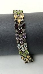 Colorful Marquis Cut Gemstones Set In Silver Plate Bracelet