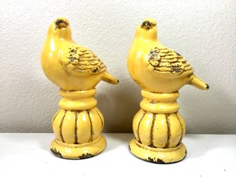 Pair Of Yellow Antiqued Style Bird Decor