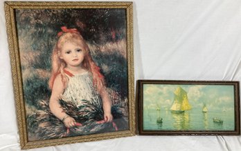 Beautifully Framed Renoir 'Little Girl Carrying Flowers' Print & Framed Sailboats