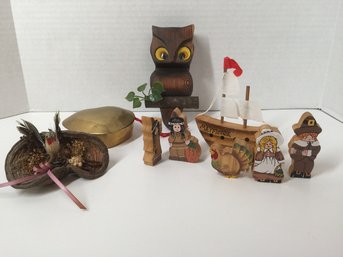 Lot Of Woodland Decor And Thanksgiving Wood Figures