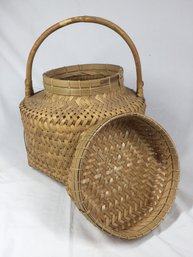 Vintage Woven Wicker Basket With Lid