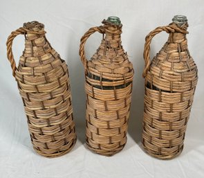 Three Handwoven Wicker Vintage Wine Bottle Cover Keepers