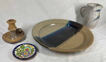 Signed Assorted Pieces Of Earthenware Pottery