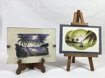 Two Paintings Of The Coast And Sunset